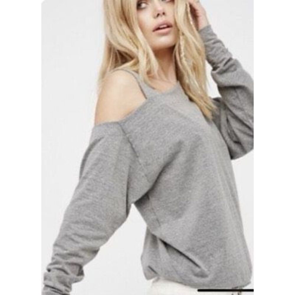 We The Free Gray One Shoulder Sweatshirt Top Size Medium Boho Slouchy Lounge